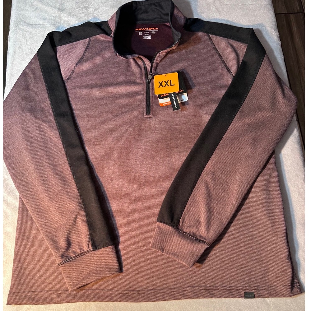Hawke & Co Sport Mens XXL Quarter Zip Pullover Burgundy Black  NWT